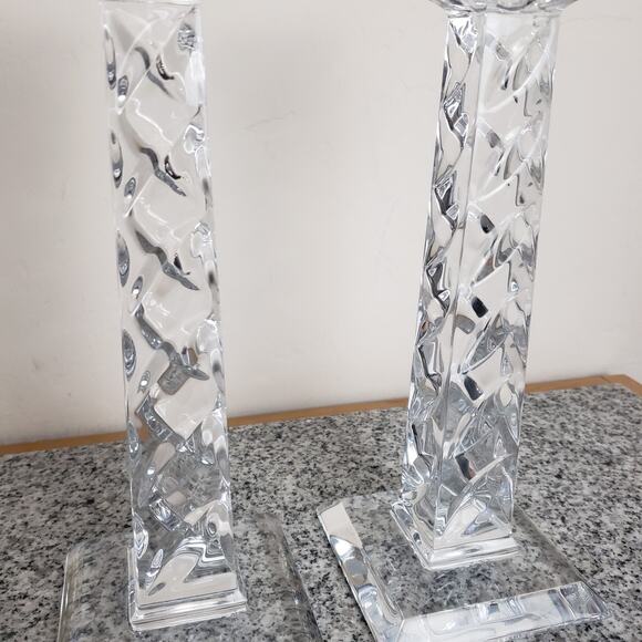 Set of 2 24% Lead Crystal Taper Candlesticks. Made In Slovenia. 10" Tall. Mint - Picture 3 of 14